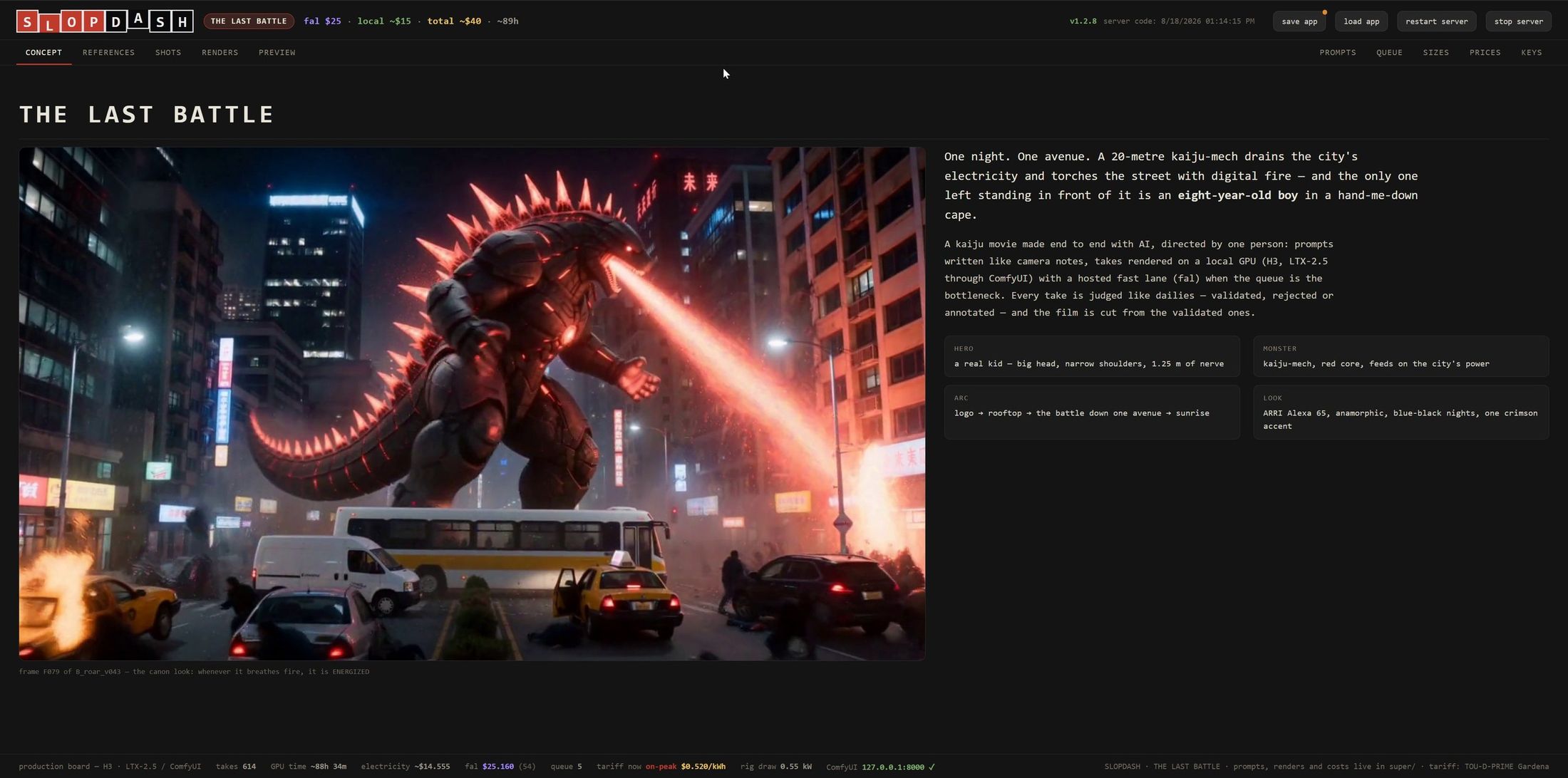 Slopdash, CONCEPT: the film stated in one screen: pitch, hero, monster, arc, look