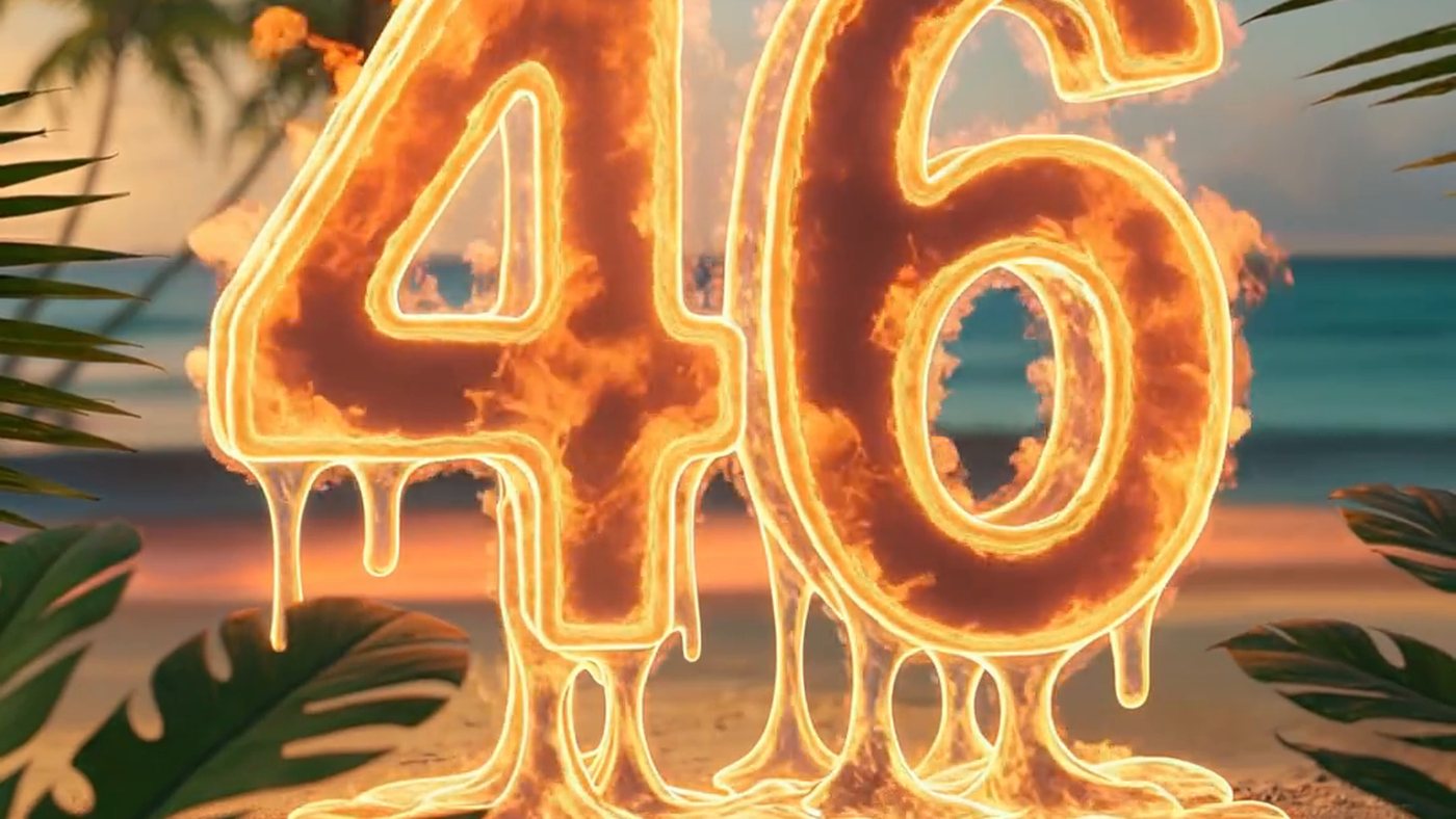 46 on fire, dripping into the sand
