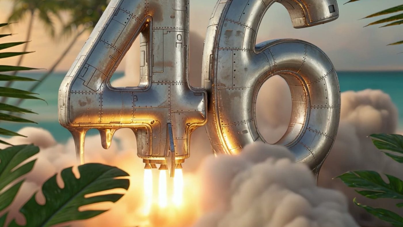 46 as a rocket, lifting off the beach