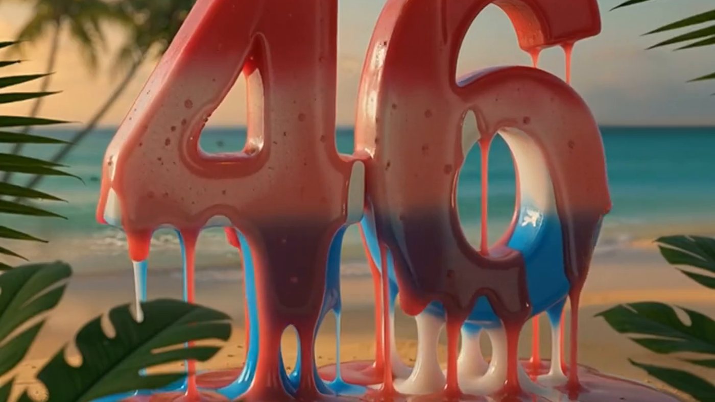 46 in poured red and blue paint
