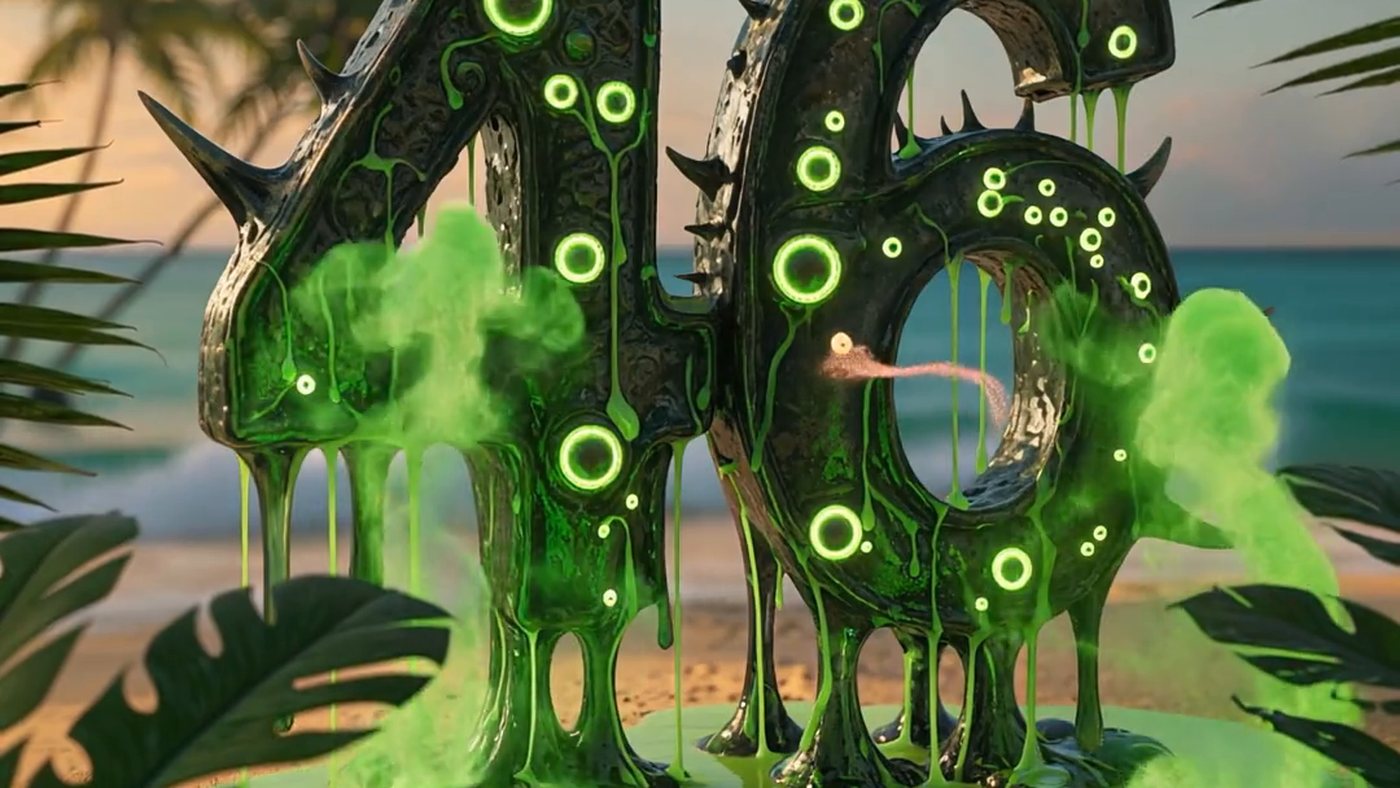 46 in green slime, glowing