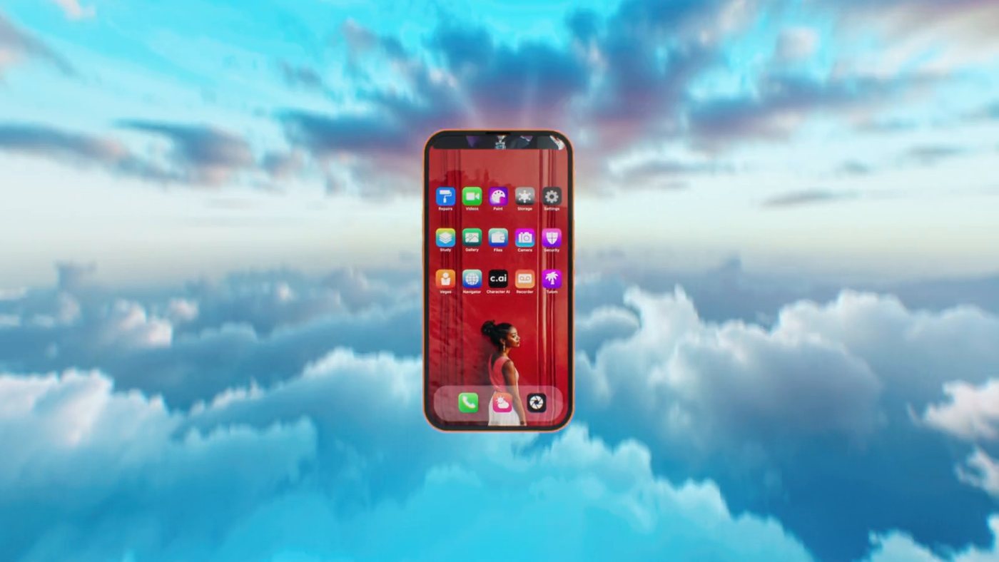 The phone alone, above the clouds