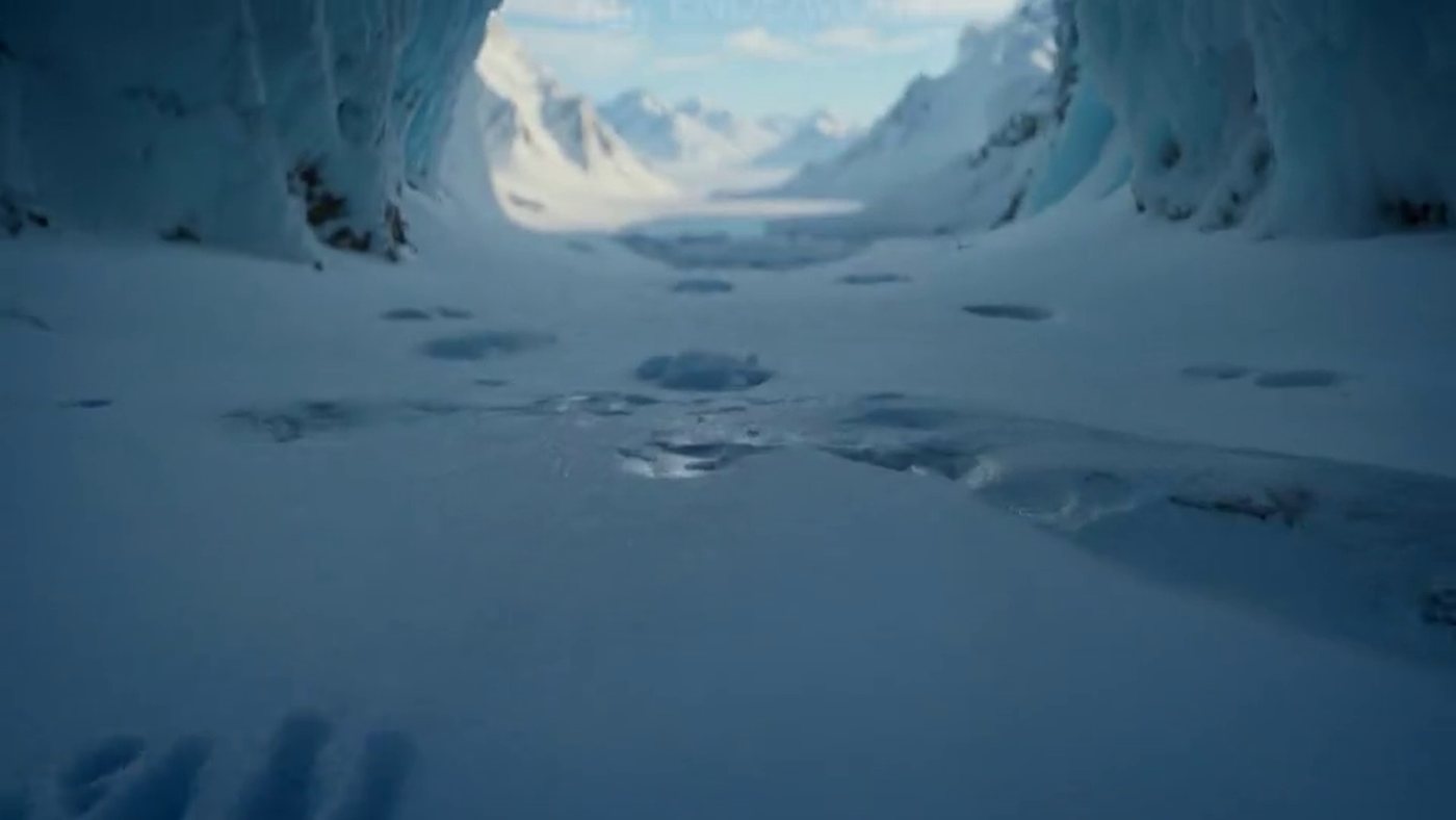 The ice, empty, footprints left behind