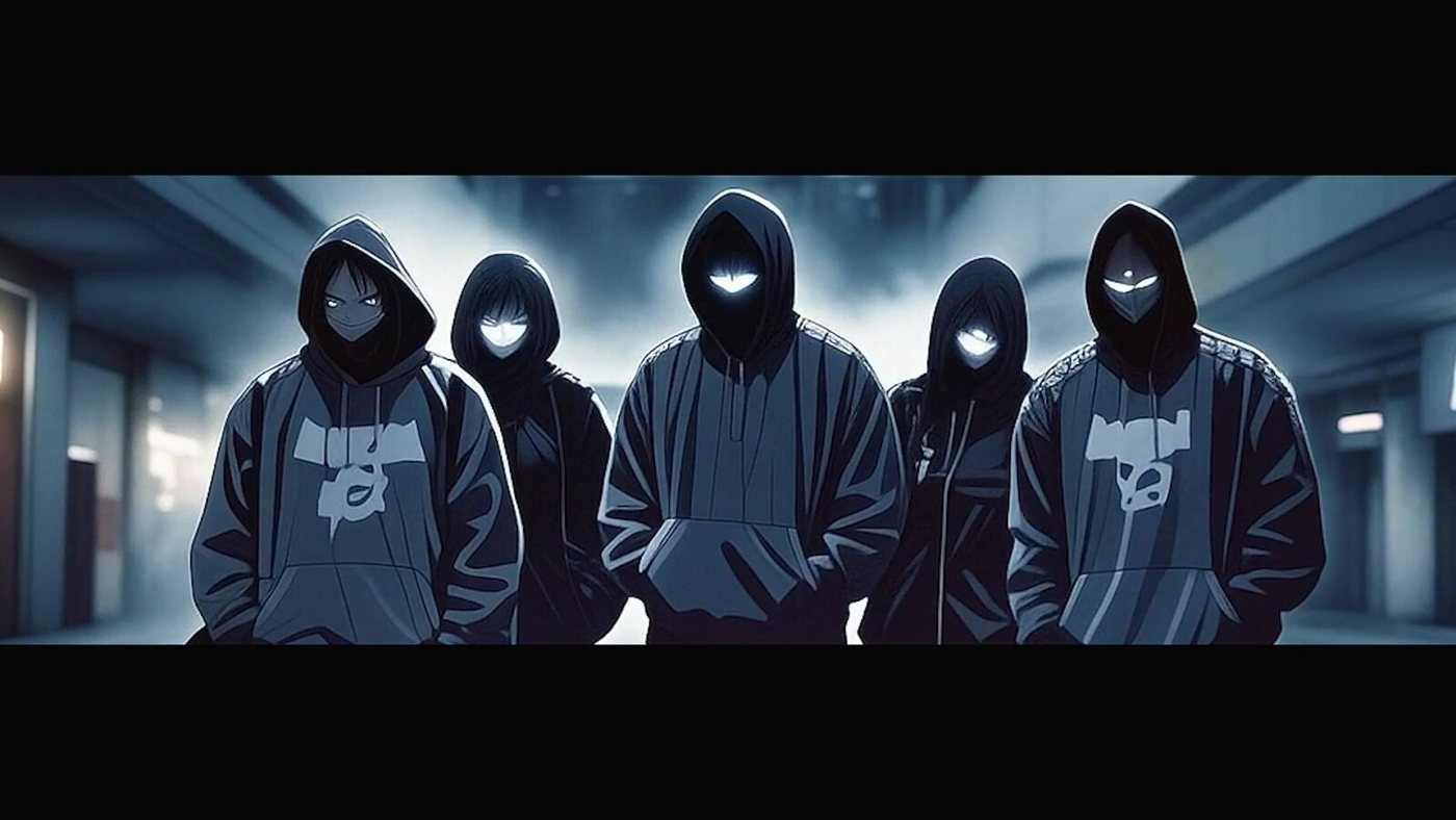 Five hoods in a row, nobody moving