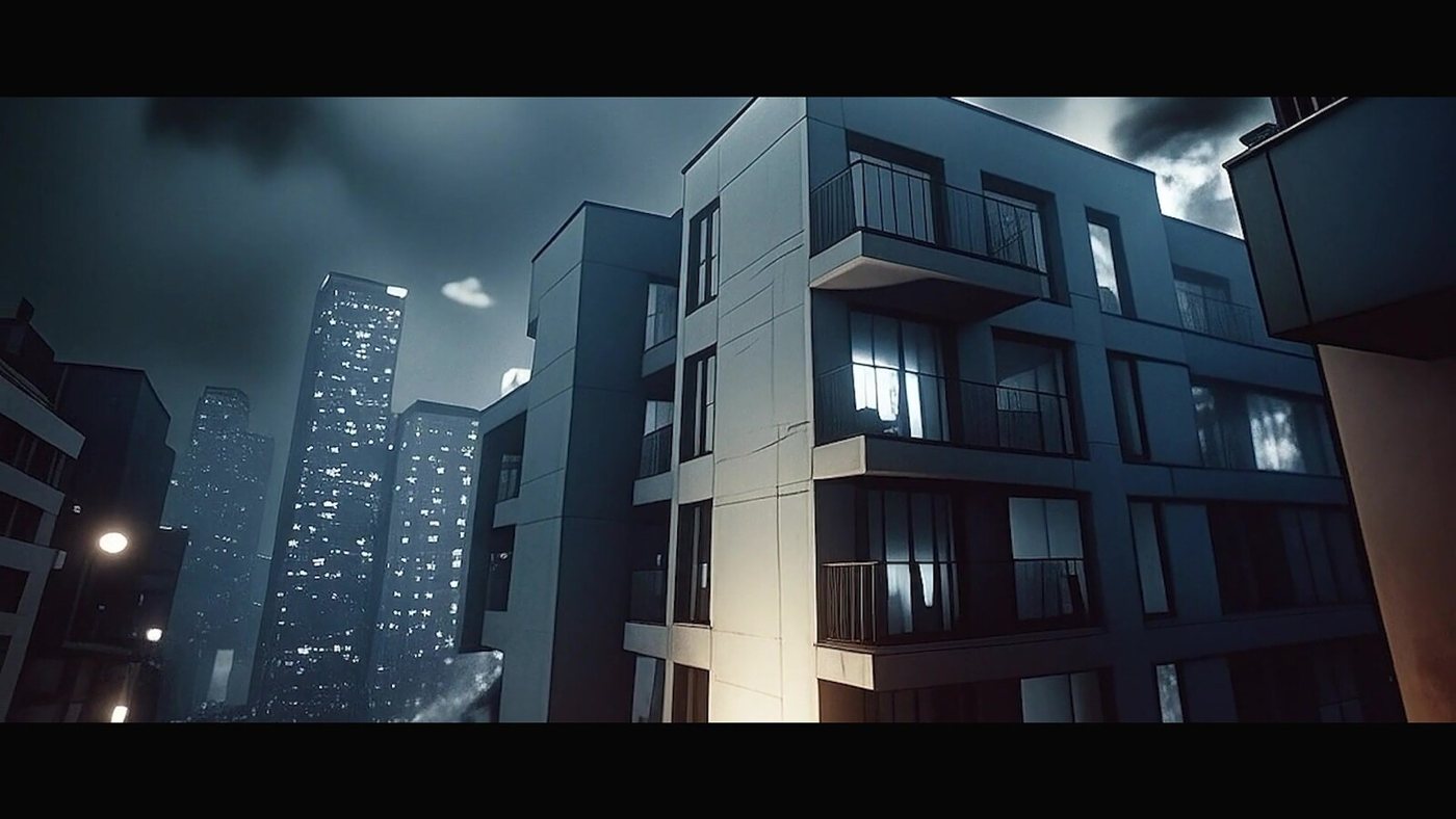 The estate at night, from the courtyard