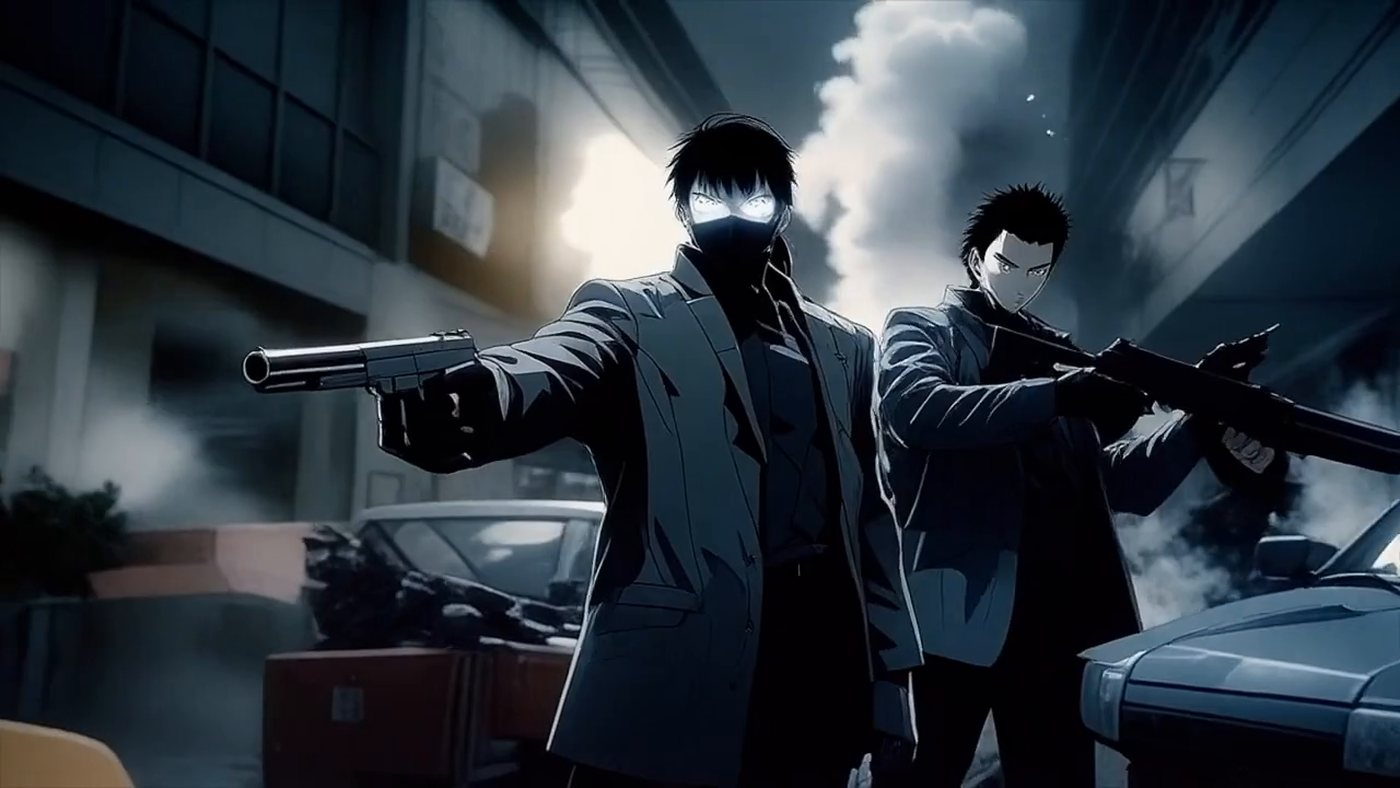 Two guns drawn across the bonnet