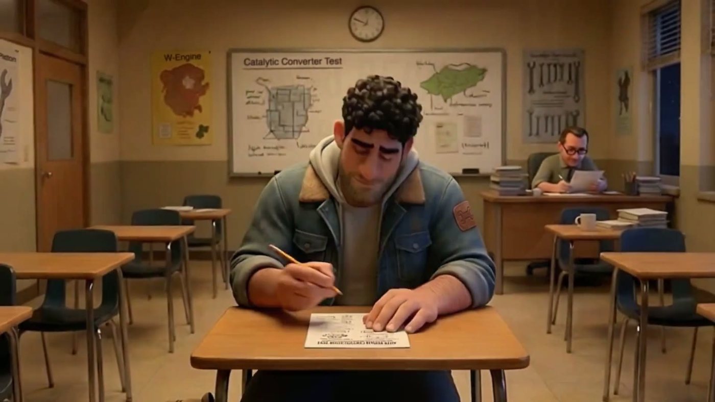 Back at school, alone in the room