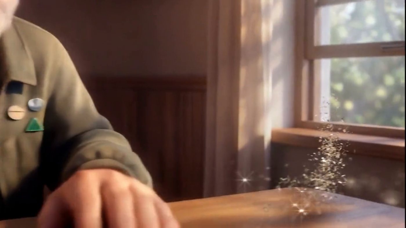 His hand leaves the table, the sparkle stays