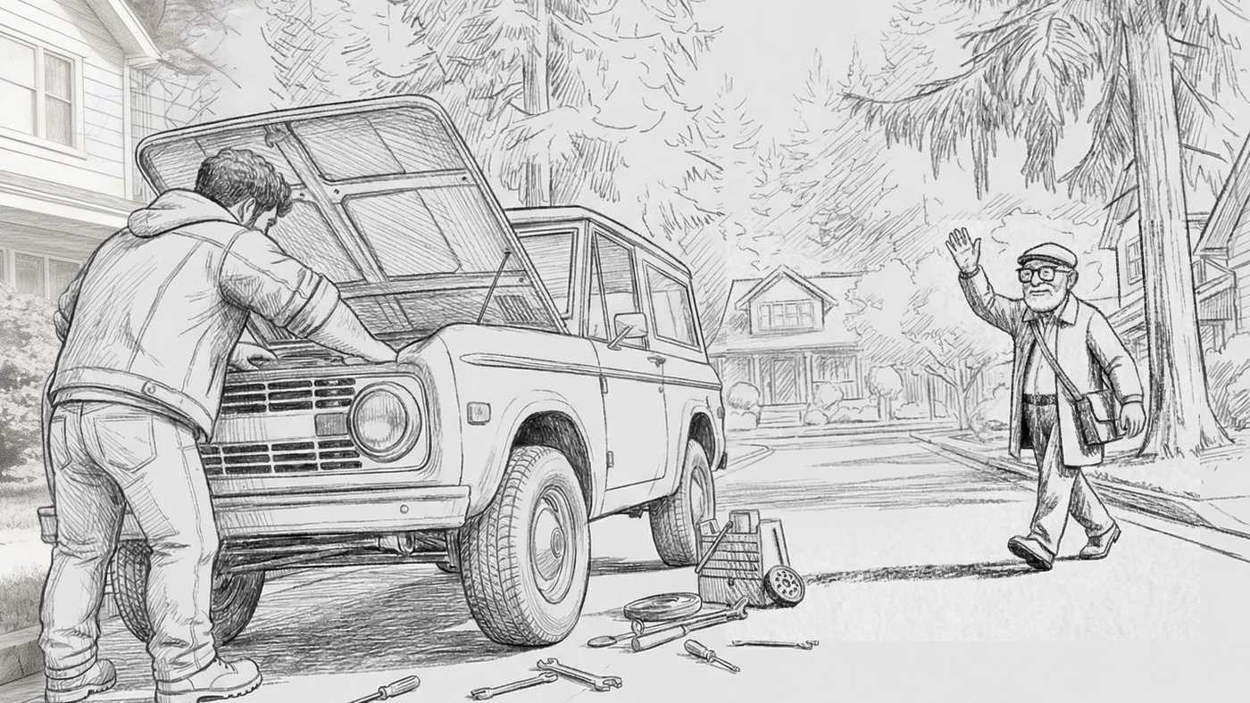 The street, boarded in pencil